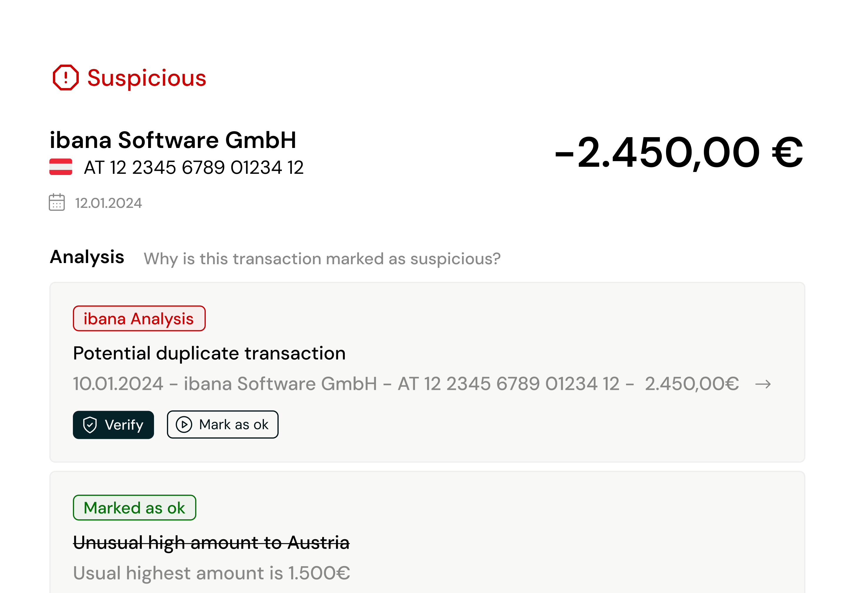 ibana transaction analysis UI snippet